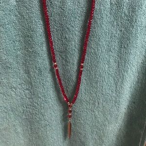 Gorgeous Ruby Red Bead and Feather Necklace